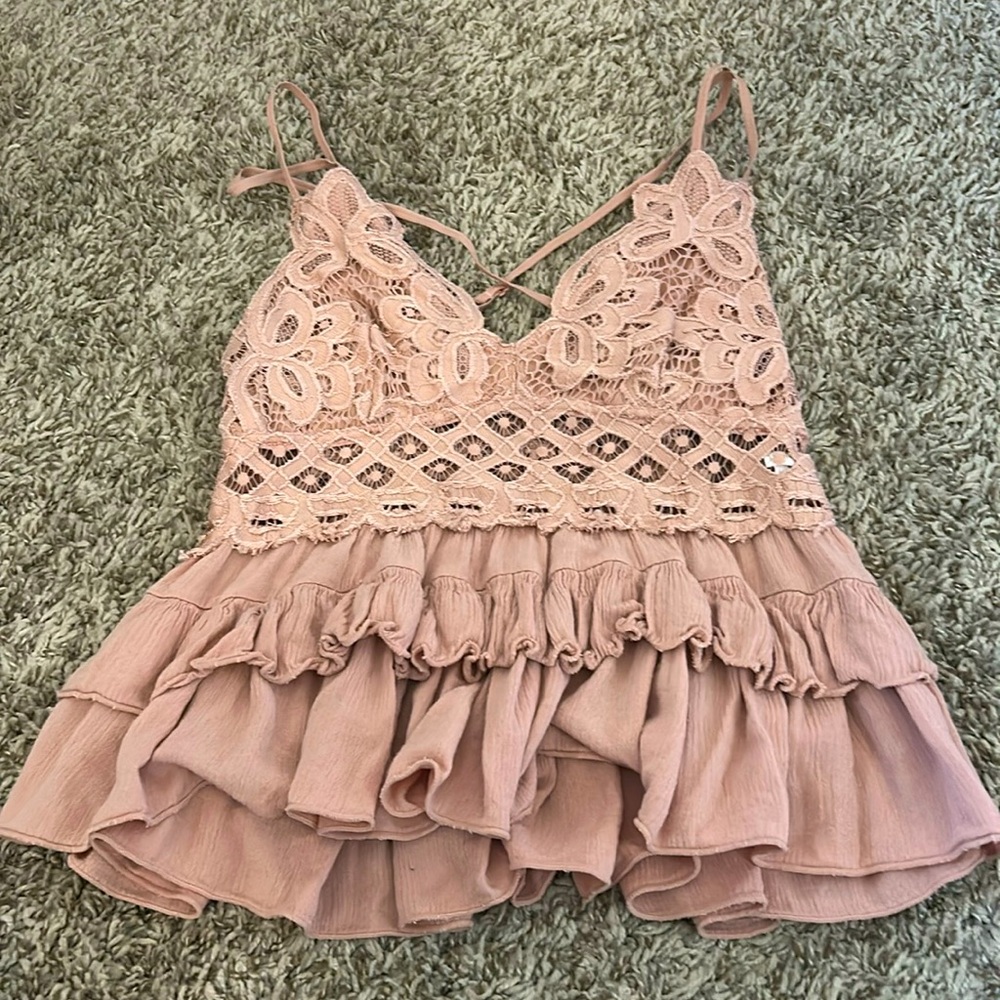 Pink crochet tank top